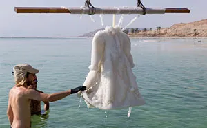Artist Leaves Dress In The Dead Sea For 2 Months And It Turns Into Glittering Salt Crystal Masterpiece