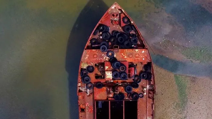 Drone Captured Footage Of A Boat Graveyard