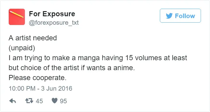 97 People Who Think They Can Pay Artists In "Exposure"