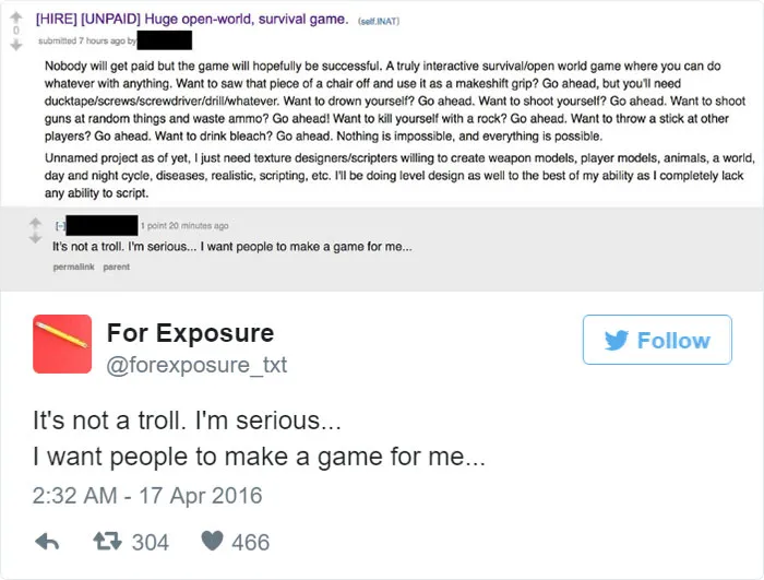 97 People Who Think They Can Pay Artists In "Exposure"