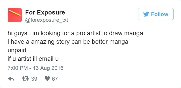 97 People Who Think They Can Pay Artists In "Exposure"