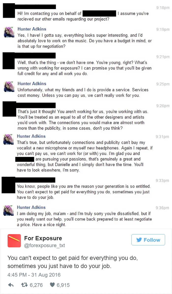 97 People Who Think They Can Pay Artists In "Exposure"