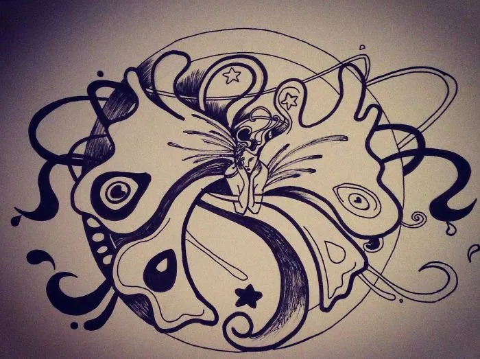 Gel Pen And Bold Point Pen Drawing