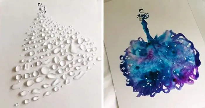 Artist Uses Water Drops And Paint To Create Spontaneous Dress Designs