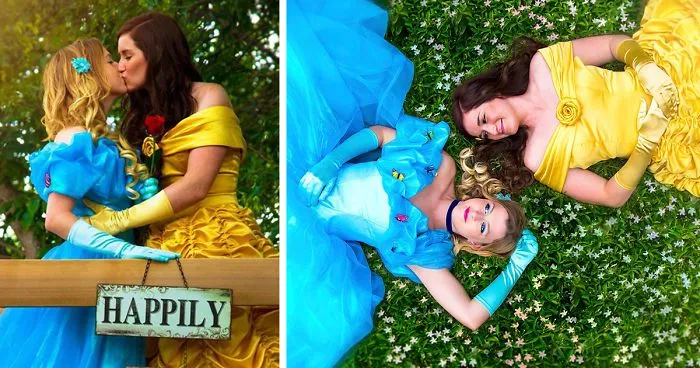 This Couple's Disney Engagement Photoshoot Dressed As Belle & Cinderella Is A Modern Fairytale