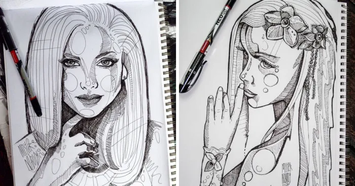 Strange Lines And Circles On Sketch Portraits