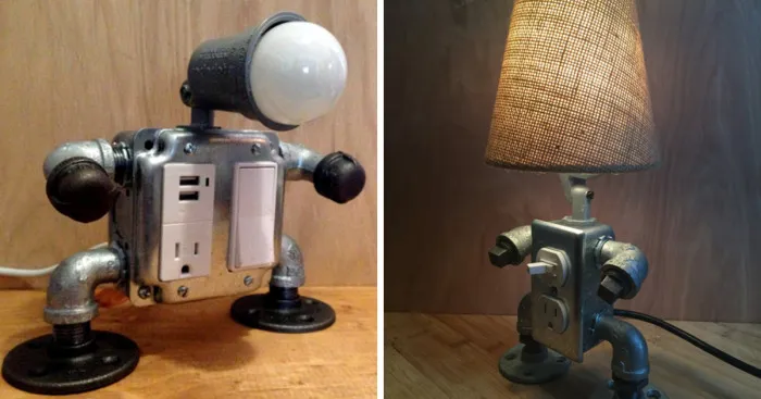 Robot Lamps Made Out Of Repurposed Electrical And Plumbing Fittings