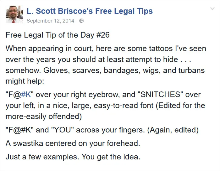 Lawyer Posts Hilarious Legal Tips Based On Things That Actually Happened During His 19 Year Practice