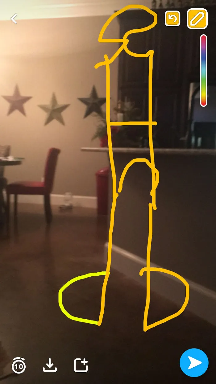 My 4 Year Old Was Playing On Snap Chat. He Says It's A Drawing Of A Man. Yep.
