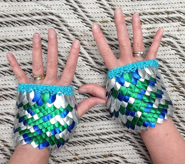 Mermaid Themed Scaillemail Mitts, Handmade By Me