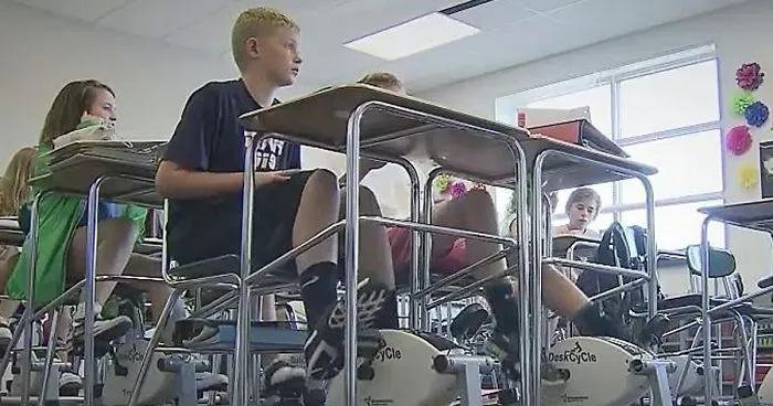 Clever Teacher Puts Cycling Machines Under Her Students' Desks To Get Them To Focus