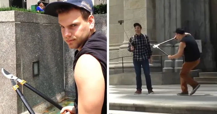 This Guy Is Cutting Tourists' Selfie Sticks In Half, And People Can't Decide If He's A Hero Or Villain
