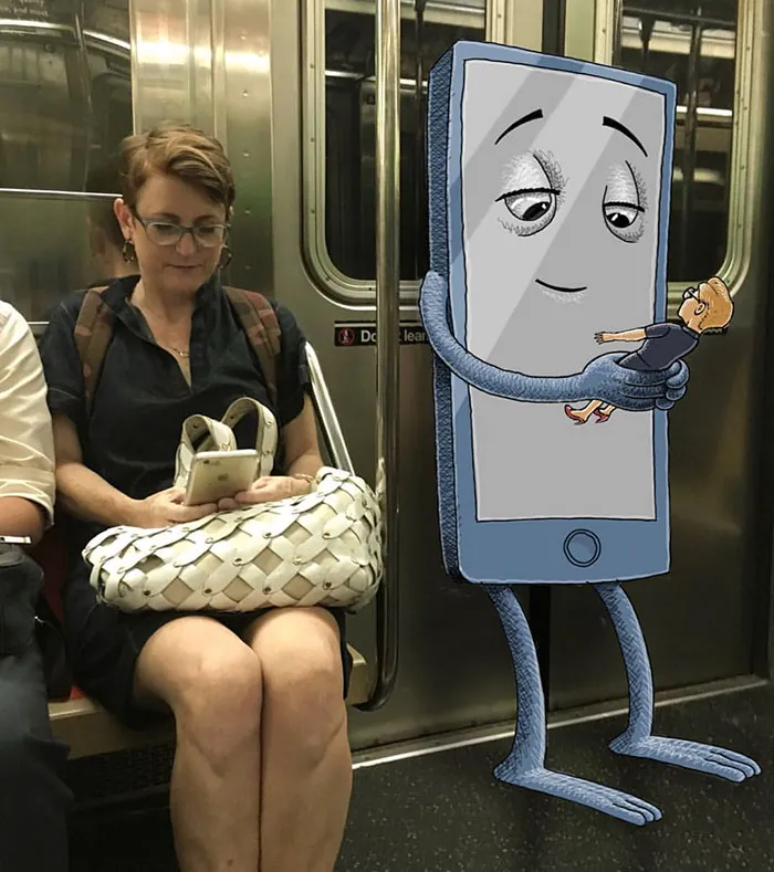 Artist Adds Monsters Next To Strangers On The Subway