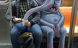Artist Adds Monsters Next To Strangers On The Subway