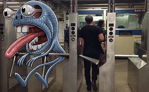 Artist Adds Monsters Next To Strangers On The Subway