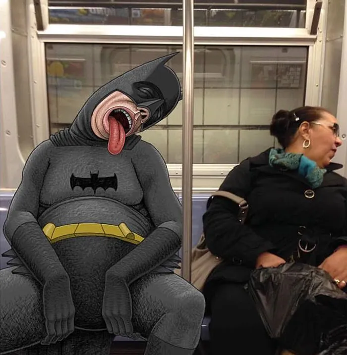 Artist Adds Monsters Next To Strangers On The Subway