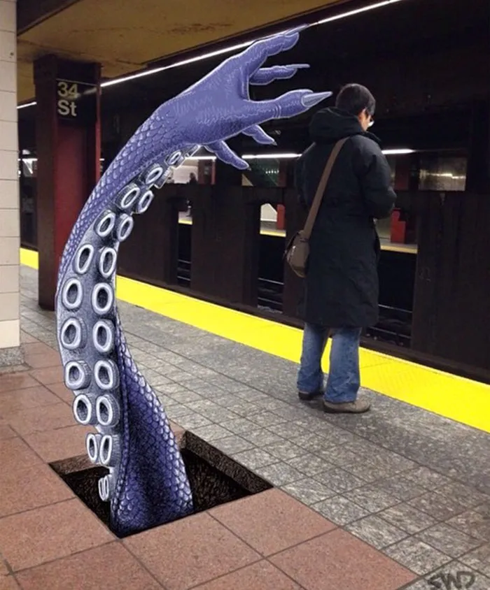 Artist Adds Monsters Next To Strangers On The Subway