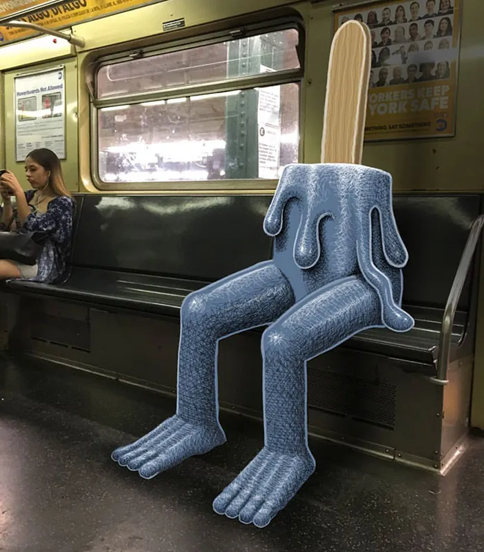 Artist Adds Monsters Next To Strangers On The Subway