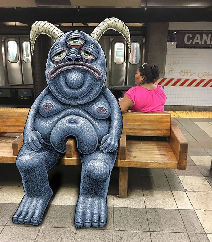 Artist Adds Monsters Next To Strangers On The Subway