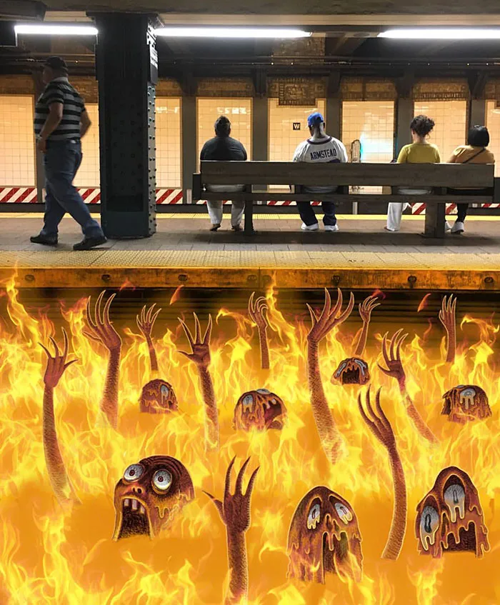 Artist Adds Monsters Next To Strangers On The Subway