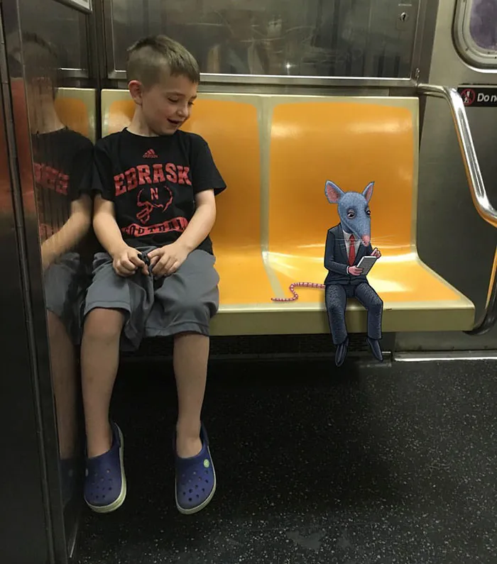 Artist Adds Monsters Next To Strangers On The Subway