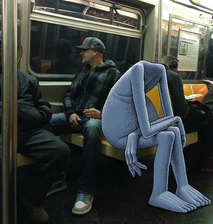 Artist Adds Monsters Next To Strangers On The Subway
