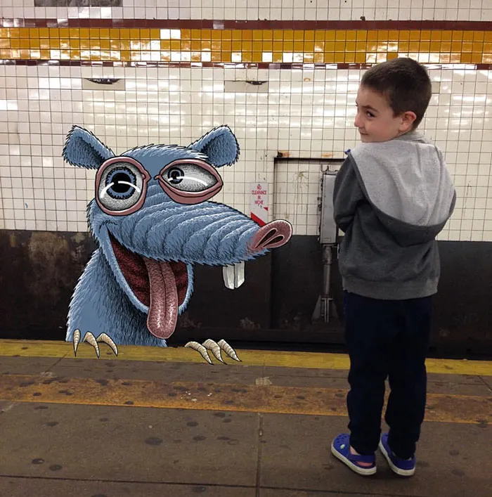Artist Adds Monsters Next To Strangers On The Subway