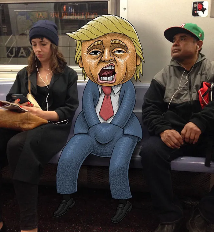 Artist Adds Monsters Next To Strangers On The Subway