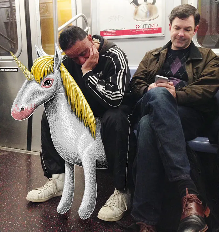 Artist Adds Monsters Next To Strangers On The Subway