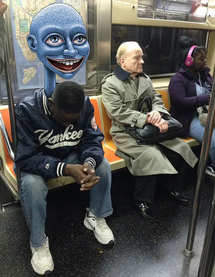 Artist Adds Monsters Next To Strangers On The Subway