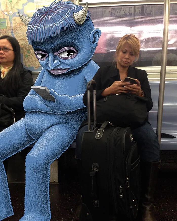 Artist Adds Monsters Next To Strangers On The Subway