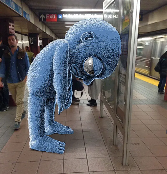 Artist Adds Monsters Next To Strangers On The Subway
