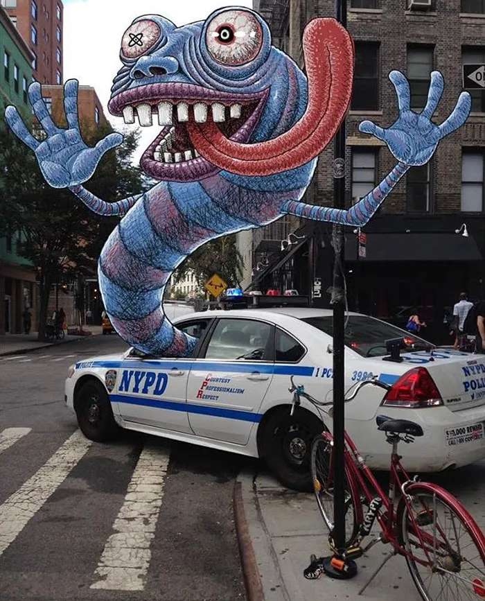 Artist Adds Monsters Next To Strangers On The Subway