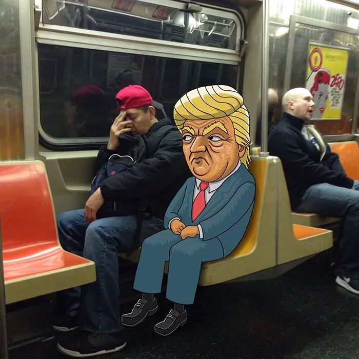 Artist Adds Monsters Next To Strangers On The Subway