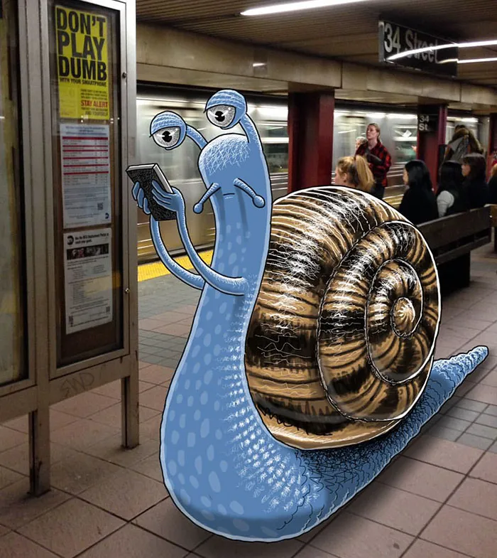 Artist Adds Monsters Next To Strangers On The Subway