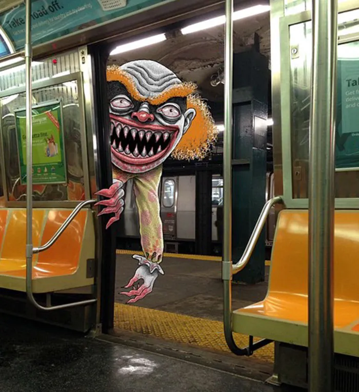 Artist Adds Monsters Next To Strangers On The Subway