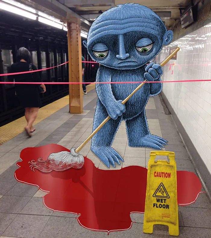 Artist Adds Monsters Next To Strangers On The Subway