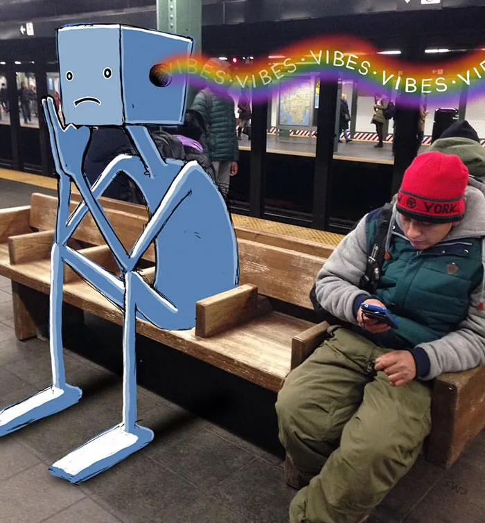 Artist Adds Monsters Next To Strangers On The Subway
