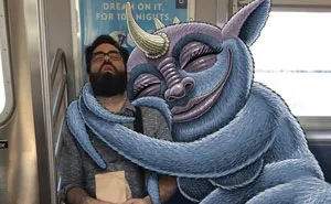 Artist Adds Monsters Next To Strangers On The Subway
