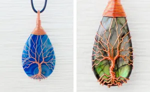 Discarded Copper Wire Twisted Into Trees To Beautifully Frame Dazzling Stone Pendants
