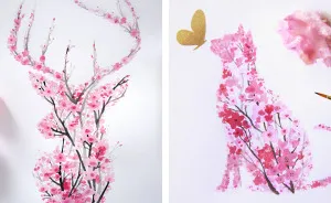 I Watercolor Cherry Blossom Animals