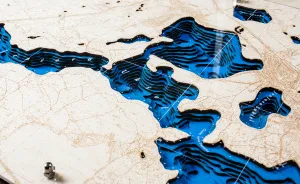 3D Laser Engraved Lake Maps From Wood And Aluminium