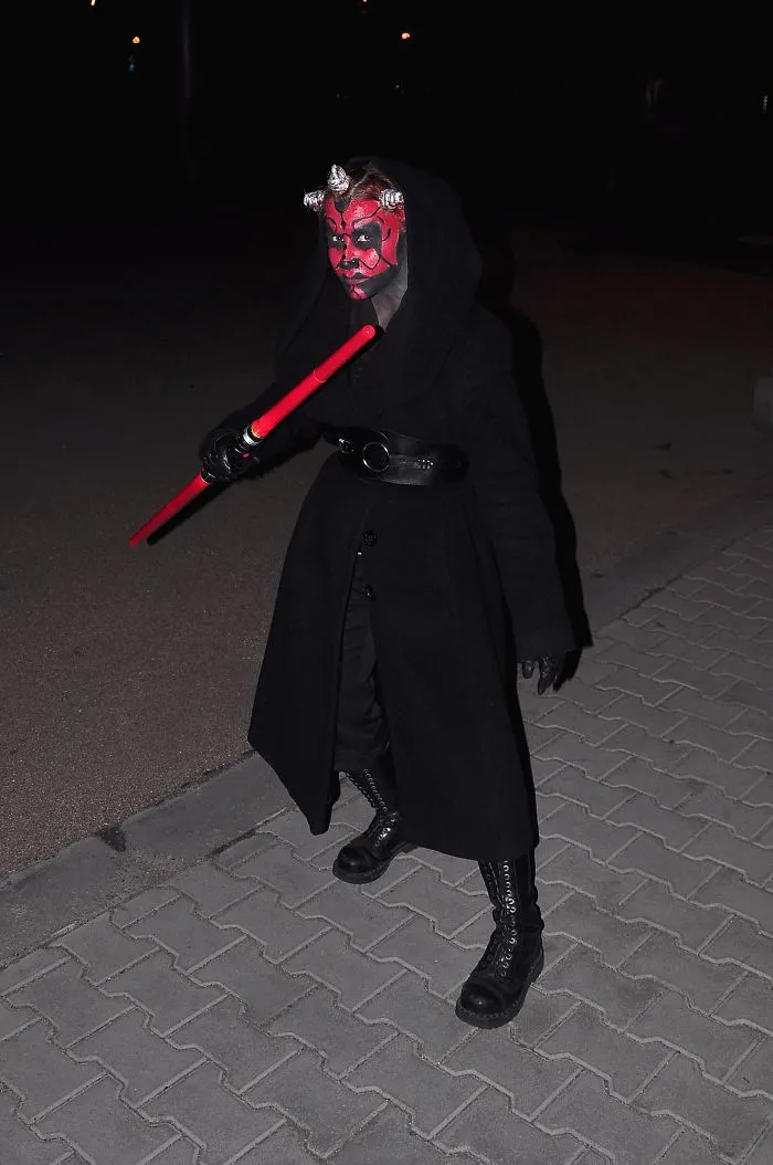Person dressed in a Darth Maul outfit as one of the creative Halloween costume ideas.