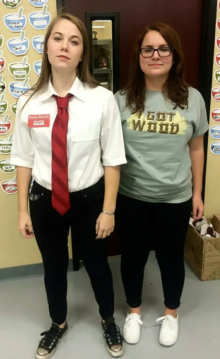Two women posing in Shaun of the Dead inspired creative Halloween costume ideas