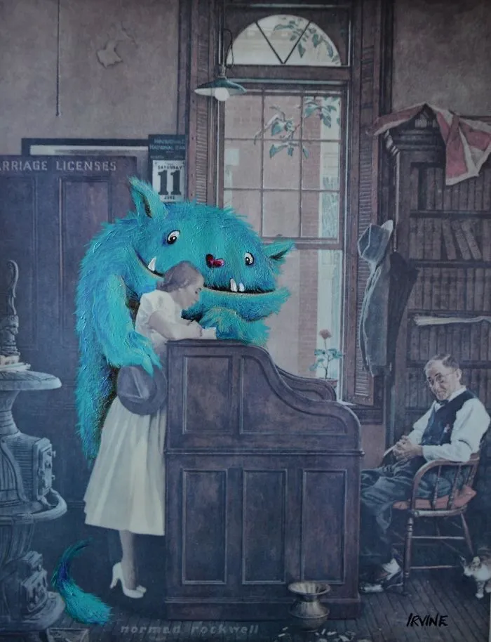 I Add Pop-Culture Characters Into Old Thrift-Store Paintings