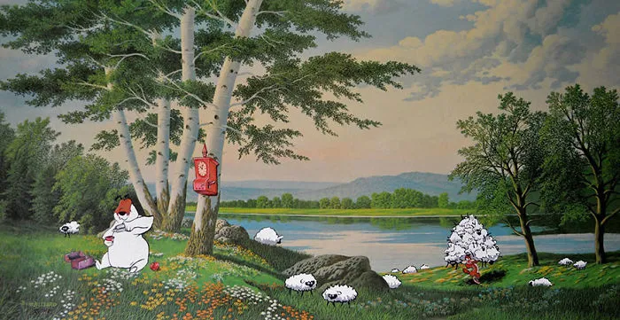I Add Pop-Culture Characters Into Old Thrift-Store Paintings