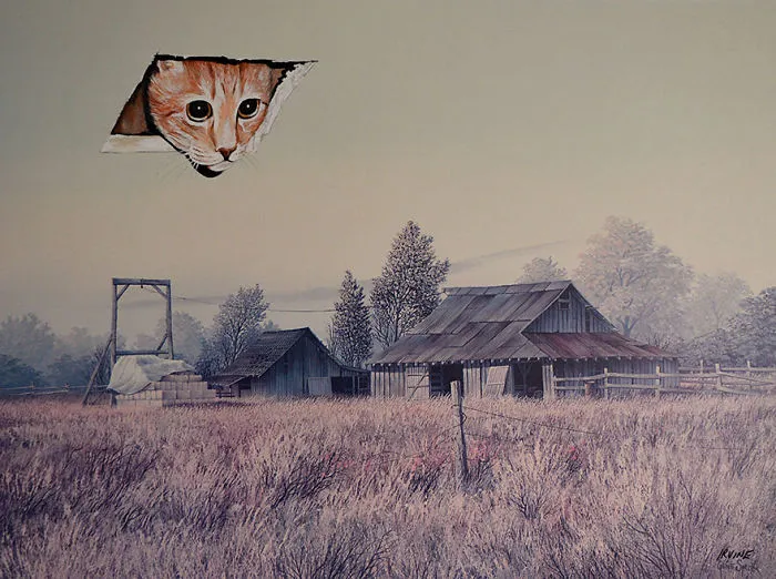 I Add Pop-Culture Characters Into Old Thrift-Store Paintings