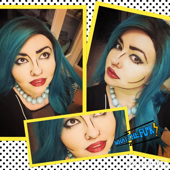 Pop art comic makeup look featured in creative Halloween costume ideas