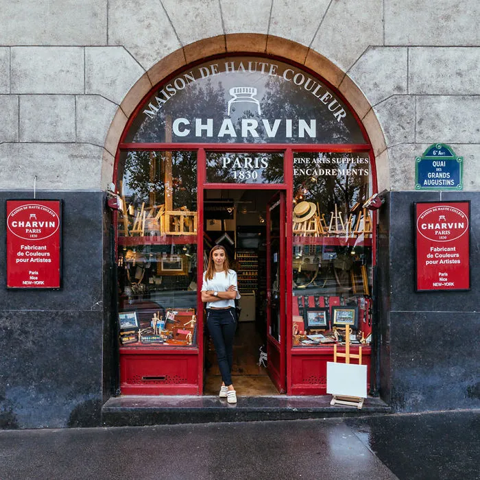 Julia Charvin At The Door Of The Only Colour Factory For Artists In Paris