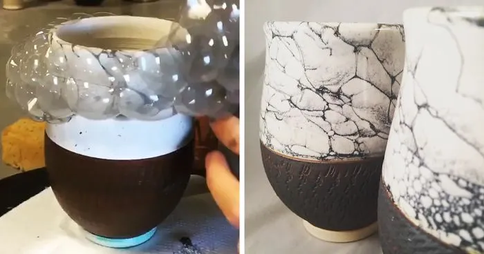 This Artist Uses Bubbles For Painting Her Pottery